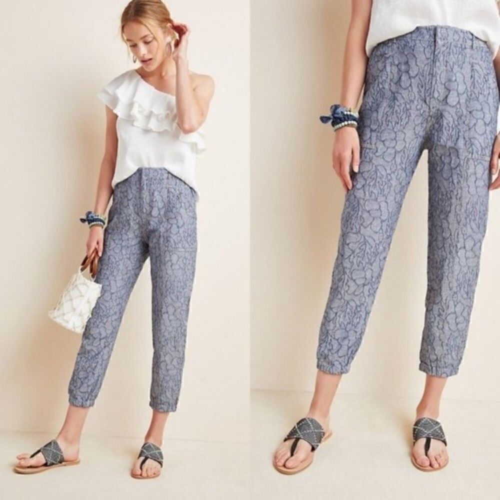 Anthropologie Bari Jacquard embroidered jogger ankle pants L‎